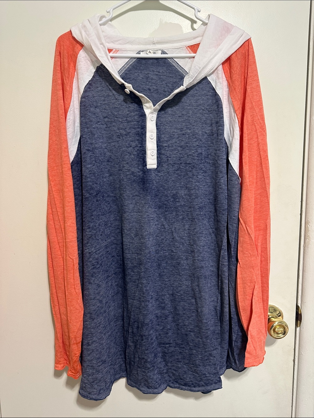 Women’s colorblock Hooded Henley Top - Navy, Coral & White